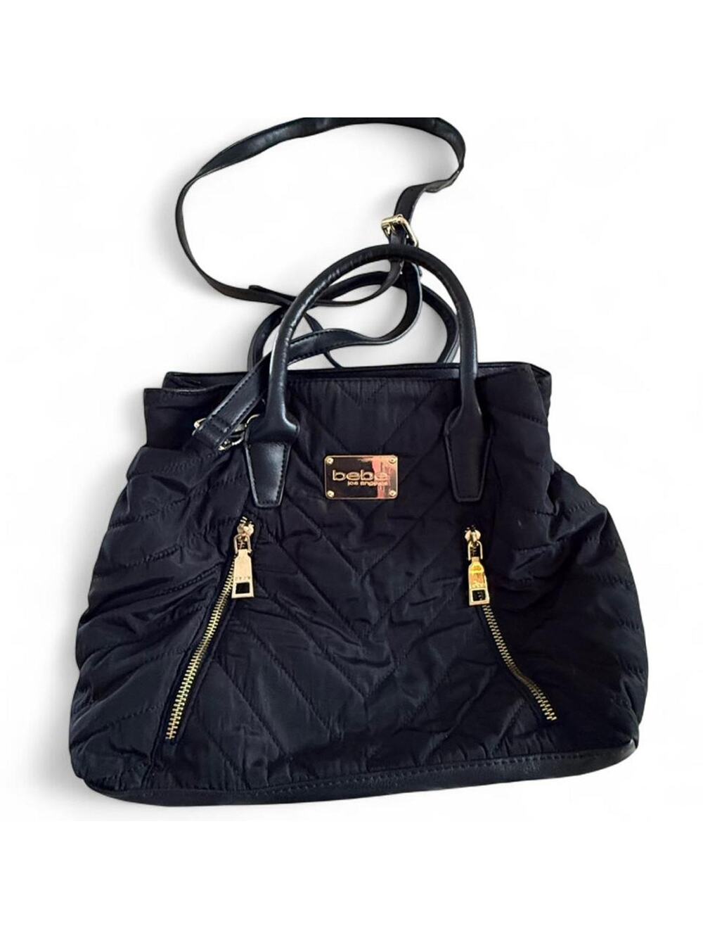 Black quilted bebe crossbody handbag